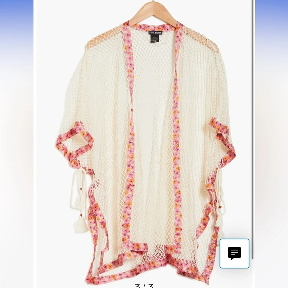 Steve Madden Open Weave Topper - Ivory/Pink Floral Mesh Kimono - NWT - Picture 3 of 11